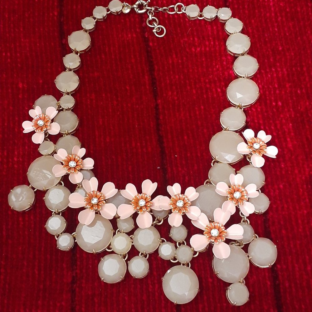 Green & Peach J Crew Flower Statement Necklace